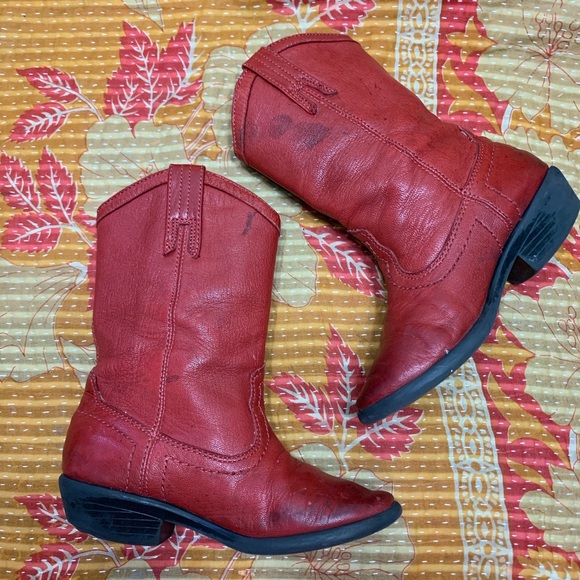 Frye Carson Pull on Red Cowboy Boots toddler Sz 11 - Picture 5 of 8